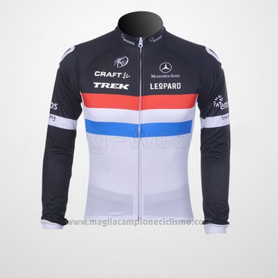 2011 Abbigliamento Ciclismo Trek Leqpard Campione Francia Nero e Bianco Manica Lunga e Salopette